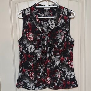 Tahari Black and Red Tie Front Top